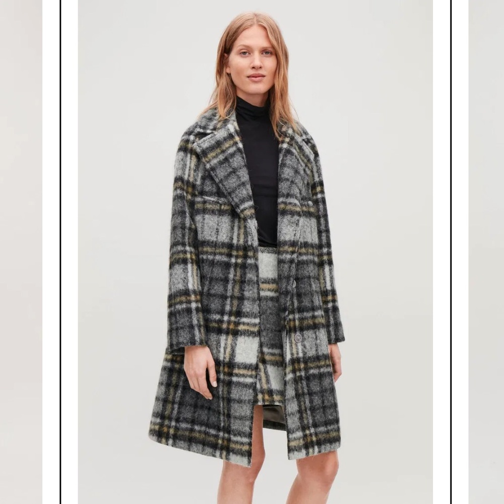 COS Plaid Brushed Mohair Wool Coat Gray Size 6 - Picture 13 of 15